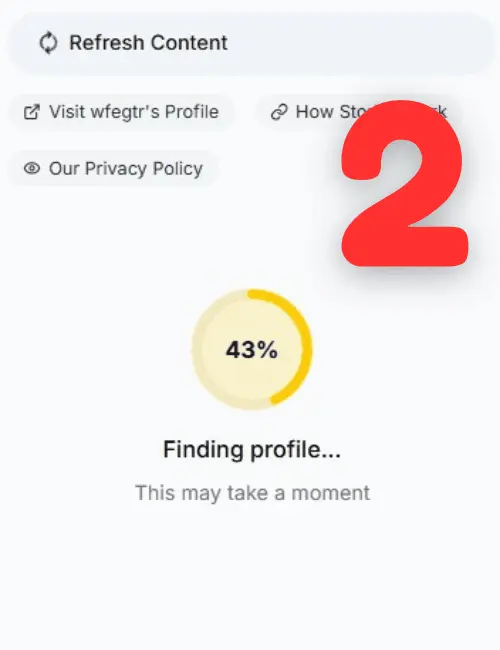 An animation showing the StoryLooker system processing the request to view stories.